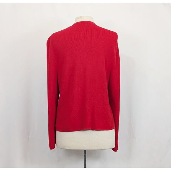 J.Jill Cardigan Sweater Red Ribbed Knit Open Front Cotton Blend Size Large Tall - Picture 4 of 7